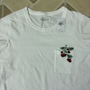 Abercrombie Cherry Embroidered white pocket top
